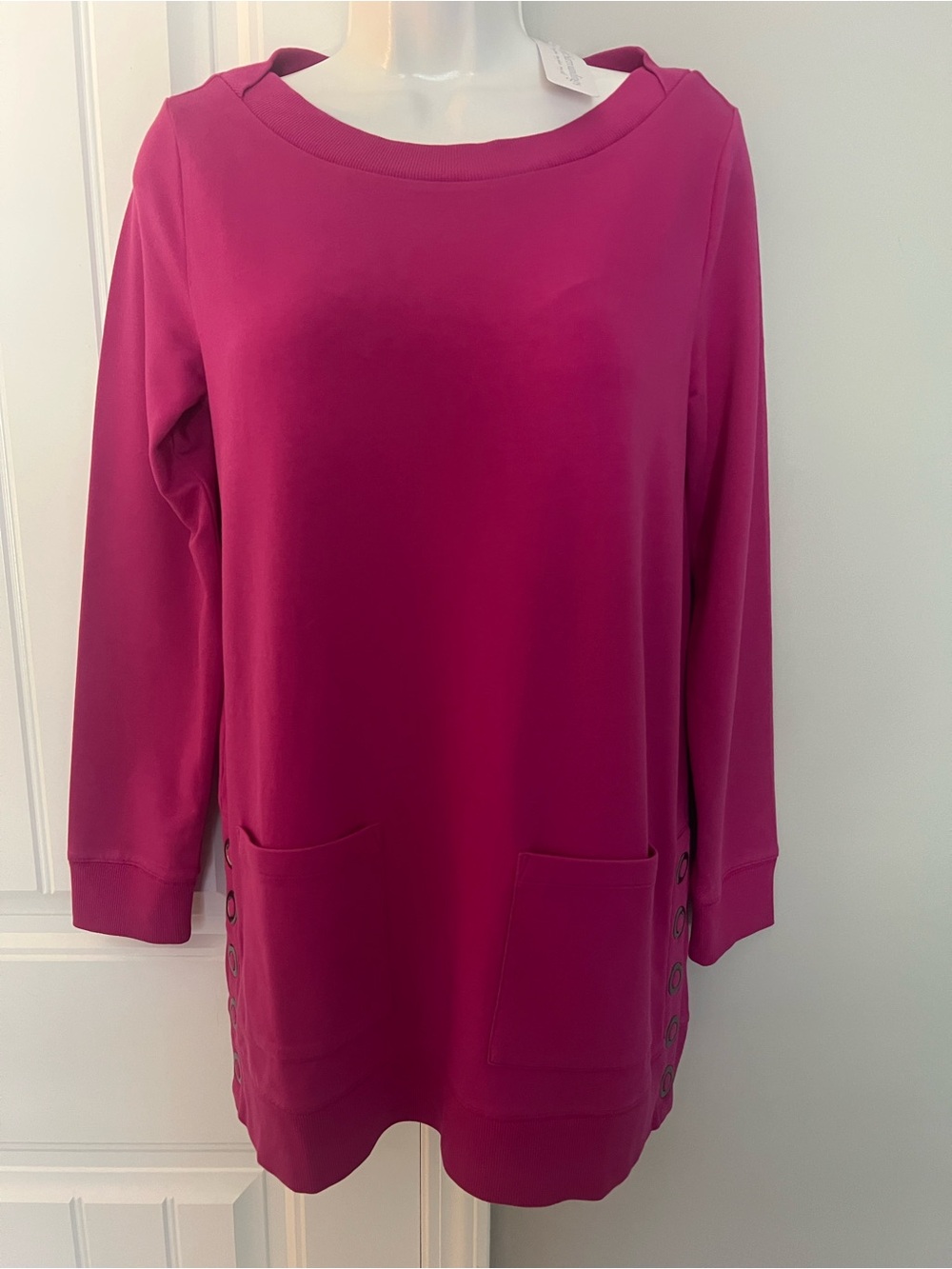 NWT Soft Surroundings Raspberry Pink Cotton Modal Tunic Top XS Button Pocket